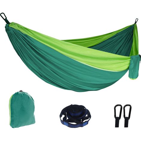 Outdoor-Camping-Hängematte – Superleichte, tragbare Fallschirmhängematte mit zwei Baumgurten – Aus Nylon – Reisebaum (dunkelgrün, 270 x 140 cm)