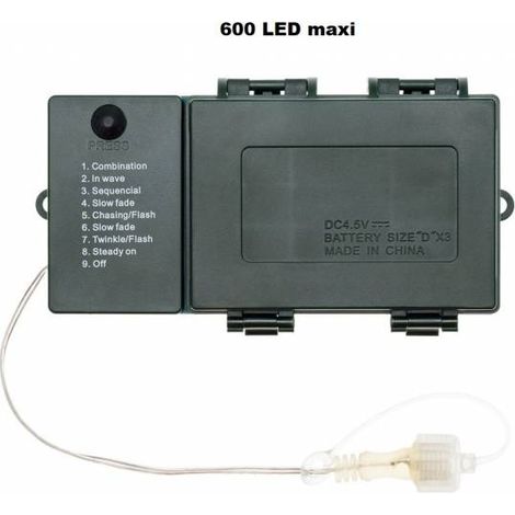 Alimentation porte piles 600 LED Maxi – 8 jeux de lumières IP44 – Contrôleur mémoire – Câble transparent pour extérieur – Lotti (1/5)