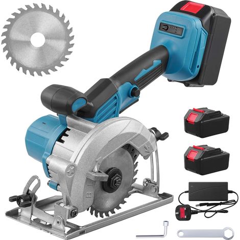 3000W cordless circular saw, 6700RPM electric circular saw with 2 x 2.0Ah lithium batteries and charger, adjustable 0-45° cutting angle for wood, marble, and metal, with blade (1/5)