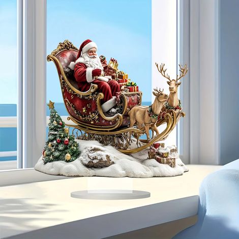 Support Acrylique - Rennes Et Traineau Du Père Noël - Décoration De Bureau Et Intérieure - 1 Pièce (1/5)