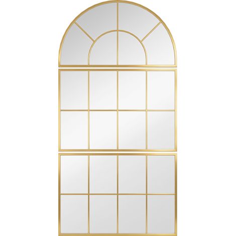 Miroir mural cintré en forme de fenêtre, lot de 3 cadres métalliques dorés, 76 x 150 cm (1/5)