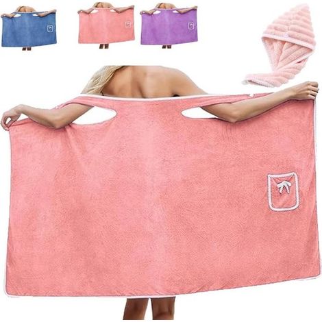 Robe en éponge pour femme - Peignoir portable - Fermeture ajustable à deux boutons, facile à enfiler - Absorbant, séchage rapide (1/5)
