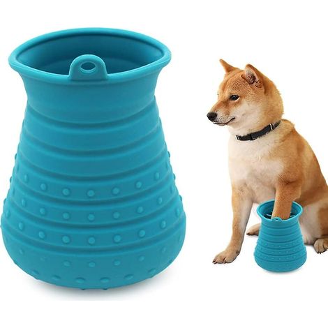 Nettoyeur de pattes bleu avec serviette de nettoyage pour chiens et chats - Massage et toilettage des griffes sales (1/5)