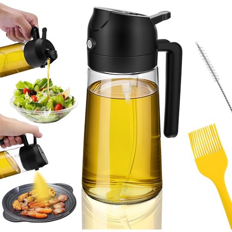1 Pulvérisateur Huile 470ml, Buse Double Mode, Brosse Silicone, Verre Alimentaire, Cuisine