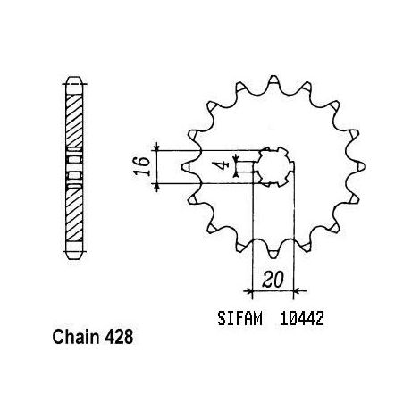 Pignon TT Kawasaki - 428 - 14 Dents - Similaire JTF418