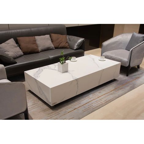 BIANCO Table basse en porcelaine marbre rectangulaire en béton exclusif moderne 157.5 x 76.2 x 35.6 cm (1/5)