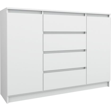 Kommode 4 Schubladen 2 Schränke matt weiß 140 cm Sideboard Bella (1/5)