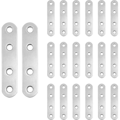 Equerre Plate,Supports d'Angle Plats,20 Pièces Equerre Plate Fixation Inox,Plaques D'assemblage Perforée Plates,Plaques De Raccord,Plaques de Connexion,pour Fixer des Tables,Chaises,Lits,7.6 cm Argent (1/5)