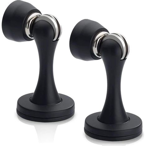 Magnetischer Türstopper, Oberfläche aus gebürstetem Satin-Nickel, 2er-Set schwarze, wandmontierte magnetische Türstopper, Türstopper aus Edelstahl mit Soft-Close-Funktion