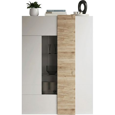 Gorizia Vitrine, Ausstellerschrank mit 8 Böden, 2 Türen, 10 Fächer, 121x44x169h cm, Hochglanz Weiß, Made in Italy