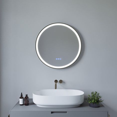 Badspiegel Rund 60x60 cm Spiegel mit LED Beleuchtung Touch Wandspiegel, mit Energiesparend Kaltweiß 6400K und Warmweiß 3000K Beleuchtung, IP44 (1/5)
