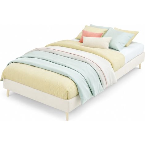 CHICFURN Lit plateforme en tissu beige design minimaliste 90 x 200 cm (1/5)