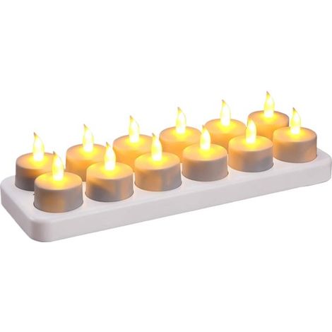 Lot de 12 bougies chauffe-plat LED 3D pour Halloween et Noël, flamme réaliste, intensité réglable, avec télécommande, pour fêtes et décoration (1/5)