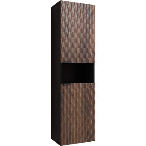 Colonne murale NUAGE avec niche et 2 portes en panneaux de particules mélaminés - Noir / chêne foncé