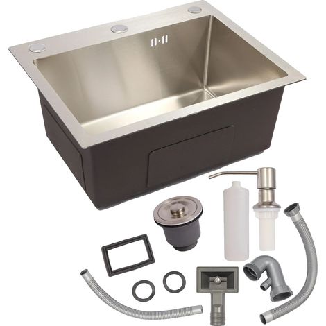 Lavello da cucina in acciaio inox con dispenser di sapone integrato, finitura spazzolata, 50 cm x 40 cm (1/2)