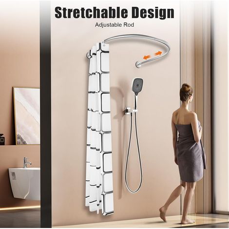 Tringle à rideau de douche en forme de U en acier inoxydable barre de douche sans perçage barre de rideau de douche baignoire barre d'arc barre de rideau de douche barres d'angle de rideau