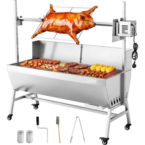 VEVOR Asador Giratorio 1218 mm 4 Niveles de Altura, Motor de 38 W, Asador de Cerdo y Cordero, Capacidad de Carga de 60 kg, de Acero Inoxidable, Rotación Suave de 360° para Fiestas, Barbacoas, Camping