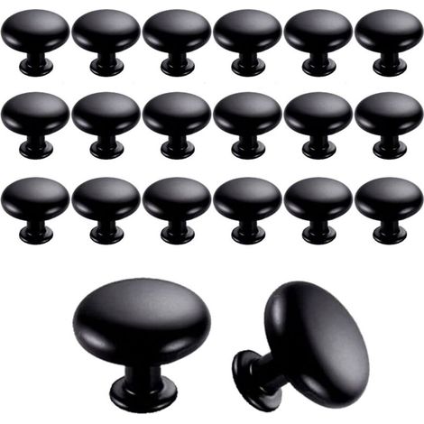 20PCS Door Knobs Drawer Knobs 30mm Vintage Handles Furniture Cabinet Knobs for Kitchen Cupboards (Black) (1/5)