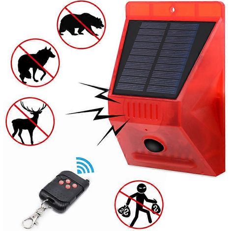 Lampe stroboscopique solaire avec télécommande, détecteur de mouvement, alarme extérieure, sirène de sécurité 129 dB, étanche IP65 pour votre maison (1/4)