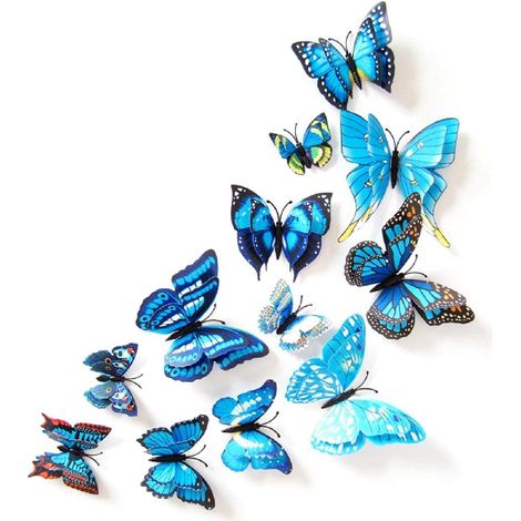 BEBUSINGOTO Papillon Décoration Murale, 12pcs 3D Grands Papillons Double Aile Mur Magnétisme Stickers Amovibles DIY Décorations D'art pour La Fête D'anniversaire De Mariage Chambre D'enfant Chambre (1/4)