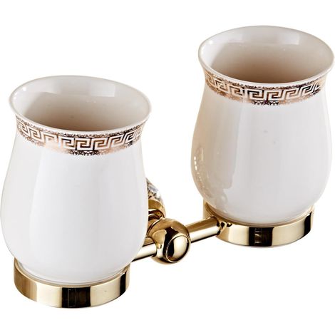 Goldenes Doppelzahnbürstenhalter-Set für Badezimmer, Badezimmerzubehör aus goldenem Kristall