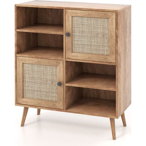 Aparador de cocina/mueble de almacenaje 80 x 29,5 x 97 cm con 2 puertas de ratán estilo bohemio moderno madera natural 200020555