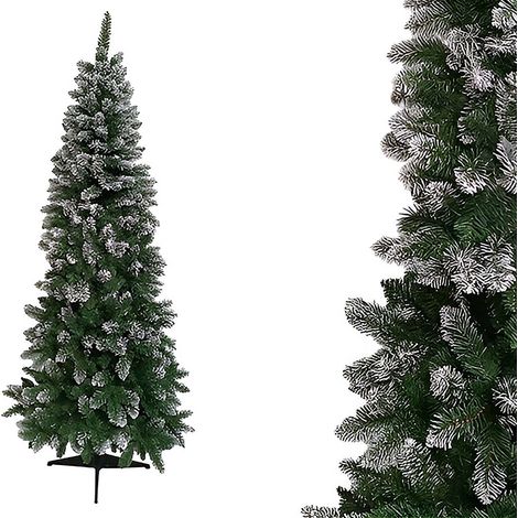 Albero di natale 150 cm verde bianco innevato a metà da parete muro slim salvaspazio folto artificiale decorazione natalizia ambienti casa negozio ufficio locali commerciali