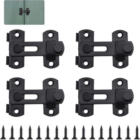 4 PCS Loquet de Porte en Acier Inoxydable Petite Serrure de Porte Sécurité Loquet Coulissant 7049mm avec 16 Vis Cadenas Serrure à Moraillon Antivol pour Porte, Fenêtre, Salle de Bain(Noir) (1/5)