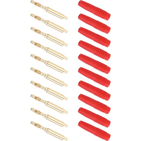 Lot de 10 fiches banane mâle 2mm plaquées or avec gaine isolante et boîtier pour appareils de mesure, modèle 22.023 (1/5)