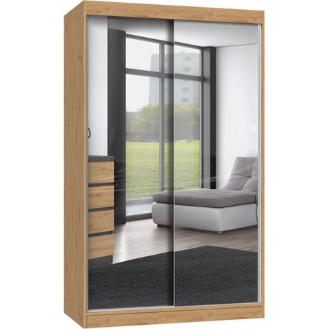 PAOLO - Armoire à 2 portes coulissantes - 2 miroirs - L. 120 cm - Dressing de chambre 2 portes