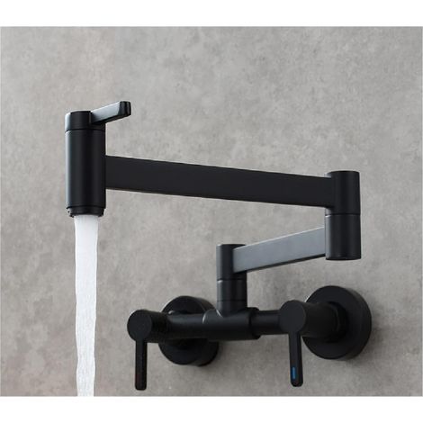 Robinet de cuisine remplisseur de pot Robinet de bassin chaud et froid à trois interrupteurs brossé robinet mitigeur pliant de cuisine encastré robinet de lavabo de salle de bain ( Color : Zwart , Siz (1/5)