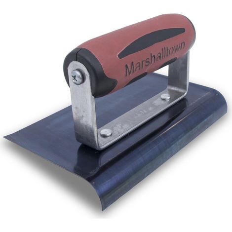 Frattazzo per bordi Marshalltown con estremità curva, R 10mm, L 13mm, con manico DuraSoft, in acciaio blu, dimensioni: 152x102 mm