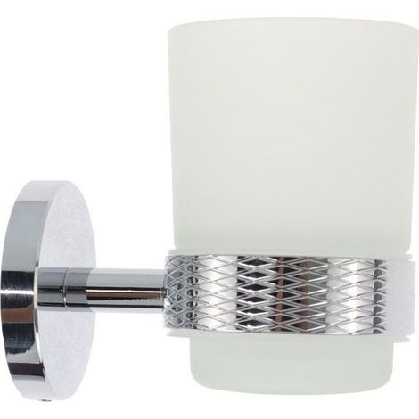 Cleafe - Porta Spazzolini Da Denti In Acciaio Lucido Con Bicchiere Vetro Satinato Bagno 87917 - (1/5)