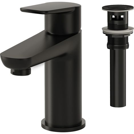 EVERSTEIN Wasserhahn Bad Schwarz Waschtischarmatur Waschbecken:  Armaturen Messing Einhebelmischer inkl. Pop-Up Ablaufgarnitur Modern Armatur Badezimmer Gäste-WC Waschtischarmaturen Badarmaturen