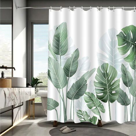 Rideau de Douche Anti-moisissure 120 x 180 cm – Strelitzia – Polyester – avec Anneaux – Rideaux de Douche - Shower Curtain - Motif Feuilles Tropicales - Tissu Lavable en Machine