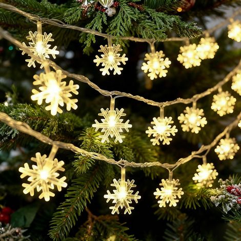 Lichterkette mit Schneeflockenmotiv, 3 m/20 LEDs, batteriebetrieben, warmweiß, für Weihnachten/Schlafzimmer/Garten/Hochzeit/Party