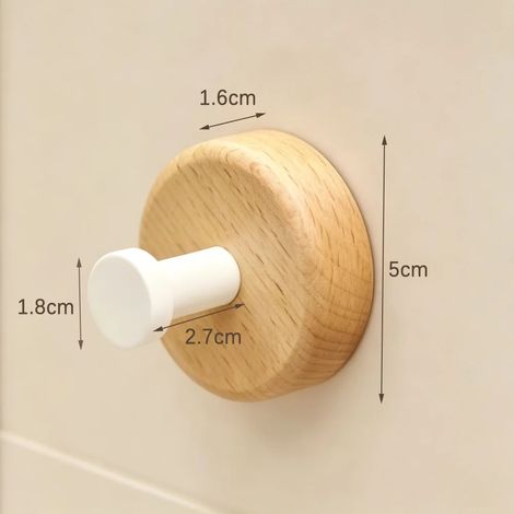 Ensemble d'accessoires de salle de bain en bois de noyer blanc (crochet simple x 5) : porte-serviettes mural, étagère de rangement, porte-brosse WC, kit d'accessoires de salle de bain. (1/5)