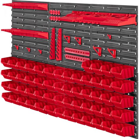 KADAX Werkstattwandregal, Werkstattregal für Garage, Rot, 79 Stück, 117x78 cm