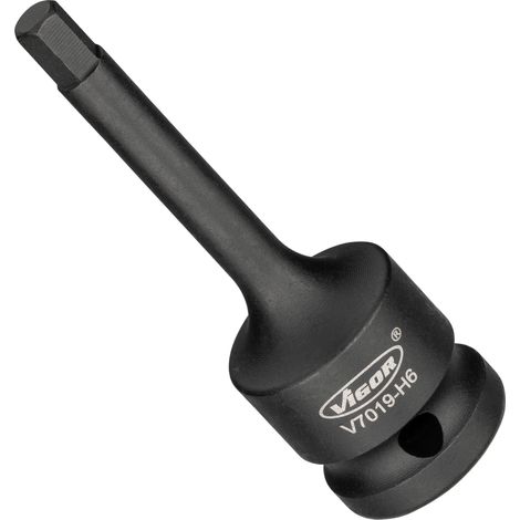 VIGOR Schlagschrauber Schraubendrehereinsatz, 1/2 (12,5 mm) Vierkant hohl, Innen Sechskant Profil, SW 6 mm (1/2)