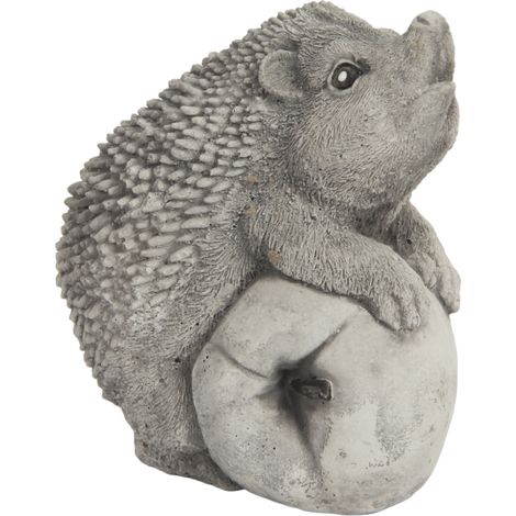 Figura de jardín de erizo con manzana, hormigón, gris, decoración retro, 15 cm (1/5)