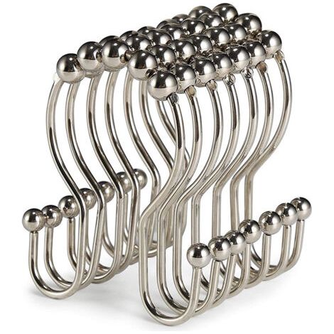 Crochets pour Anneaux de Rideau de Douche - Acier Inoxydable de qualité supérieure - Crochets Doubles avec Rouleaux Easy Glide - Six Finitions Disponibles - Lot de 12 (1/5)