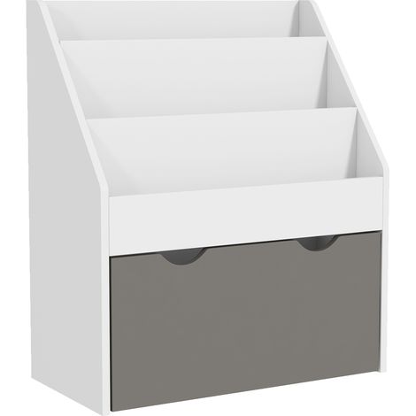 Libreria per Bambini 3-8 Anni 62.5x30x70 cm a 3 Ripiani con Cassetto Inferiore in MDF Grigio (1/5)