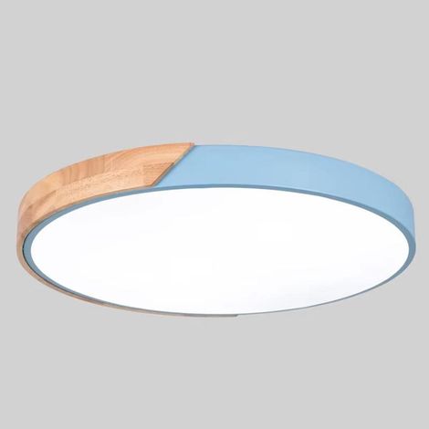 Modern dimmable LED recessed ceiling light in acrylic and wood for bedroom, living room, office, 23cm, blue (1/4)