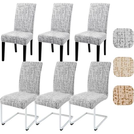 Housses de chaise extensibles Jacquard pour salle à manger, lot de 6, gris clair (1/5)
