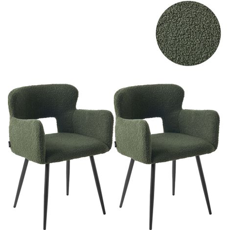 Conjunto de 2 sillas de comedor modernas asiento tapizado en tela bouclé con reposabrazos acolchado verde oscuro Sanilac (1/5)