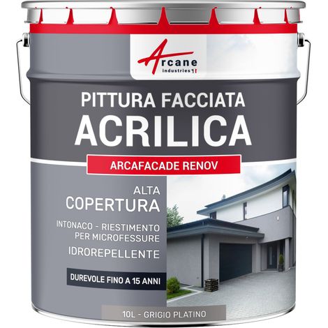 Pittura acrilica per esterni: per facciate esterne e stucco - ARCAFAÇADE RENOV - 10 L (+ o - 60 m² in 1 strato) Grigio platino - RAL 7036 - ARCANE INDUSTRIES