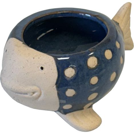 Mini cache-pot poisson bleu en céramique 5 cm (1/2)