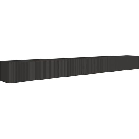 Selsey Veldio – TV-Lowboard hängend mit geriffelten Fronten, 300 cm, schwarz