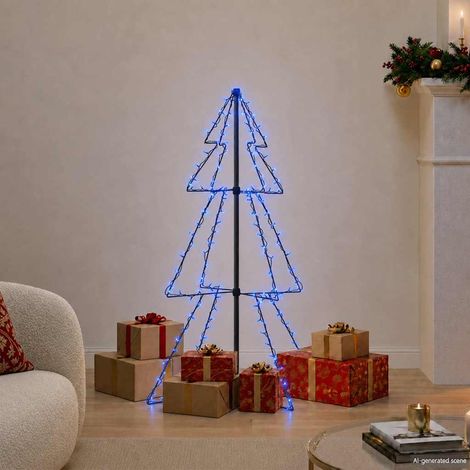 Arbre de Noël Cône Lumineux 160 LED Bleu Décoration Intérieur Extérieur Métal 78 x 120 cm - PANGIVO (1/5)