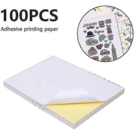 100 feuilles de papier autocollant imprimable - Autocollants en vinyle imperméables pour impression jet d'encre (1/5)